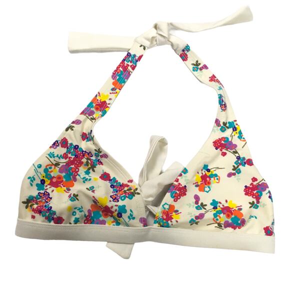 O'Neill Swim Top Floral Printed Halter Bikini‎ Women's L Tie Back Bathing Suit - Picture 1 of 8